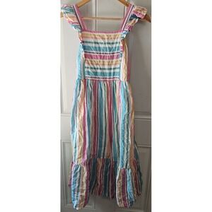 Cat & Jack Girls XL 14 Rainbow Stripe Tiered Midi Dress Cutout Back Colorful